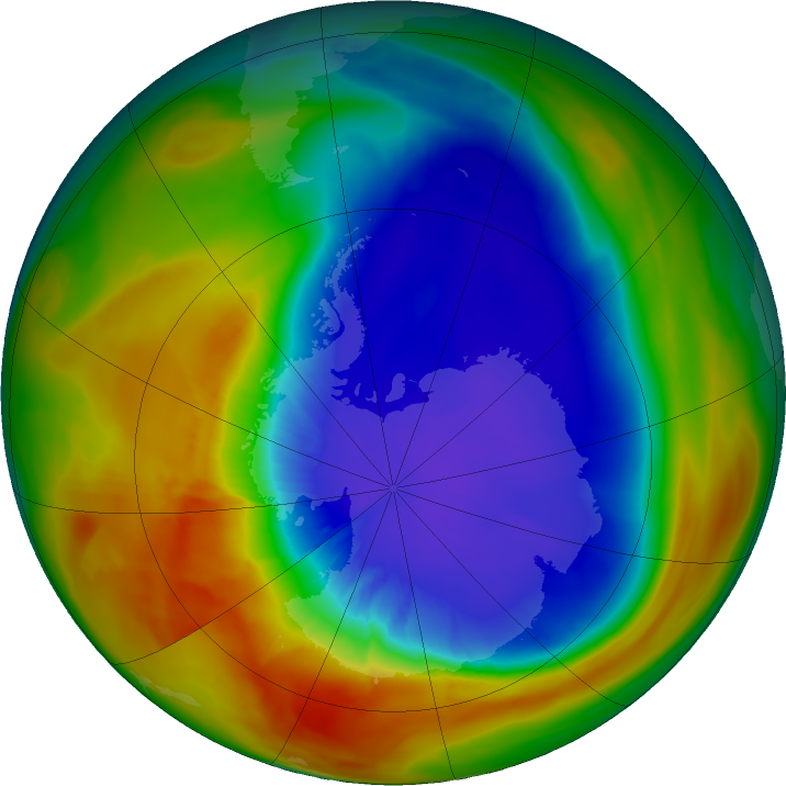 Antarctic ozone map for 19 September 2025